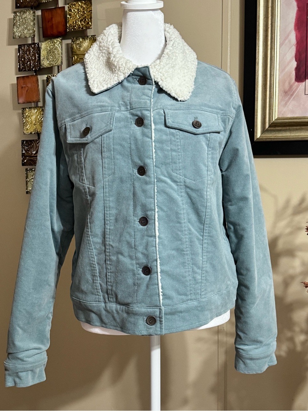 Forever 21 Light Blue Sherpa Collar Jean Jacket